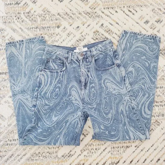 Urban Outfitters BDG Blue Laser Swirl Print Bow Jean Boyfriend Wide Leg SZ 27x32 - Picture 15 of 15